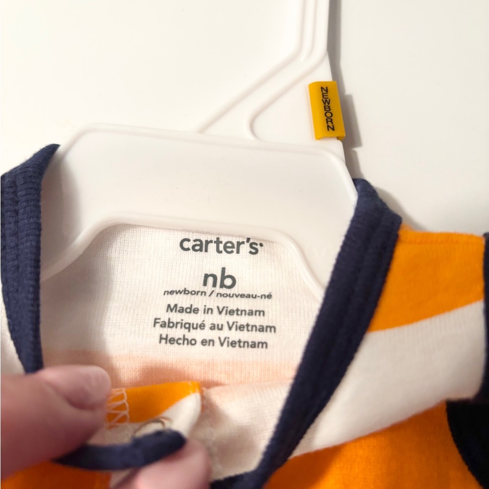 Carters Newborn Orange And White Striped Romper With Fun Jet Ski Accent - Picture 4 of 5